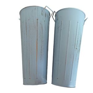 Vase 12" Waterproof Metal Flower Bucket Tin Vases - Set of 2